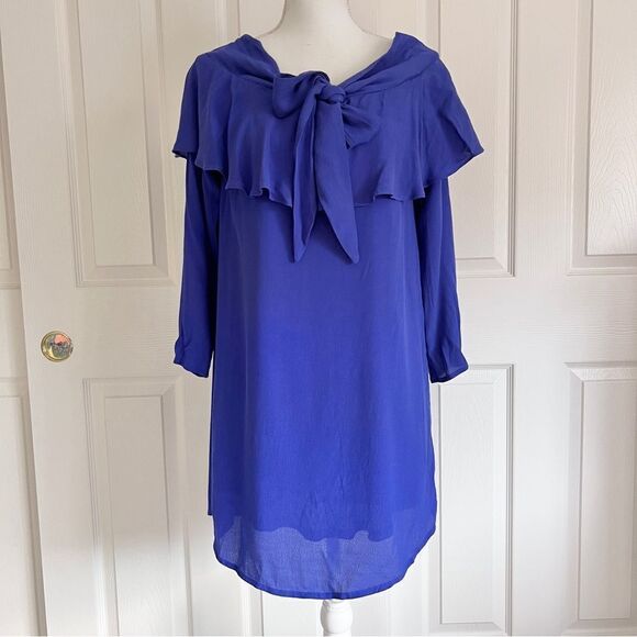 19 Cooper Boat Neck Off Shoulder Rayon Mini Dress Blue Small NWT - Picture 1 of 7